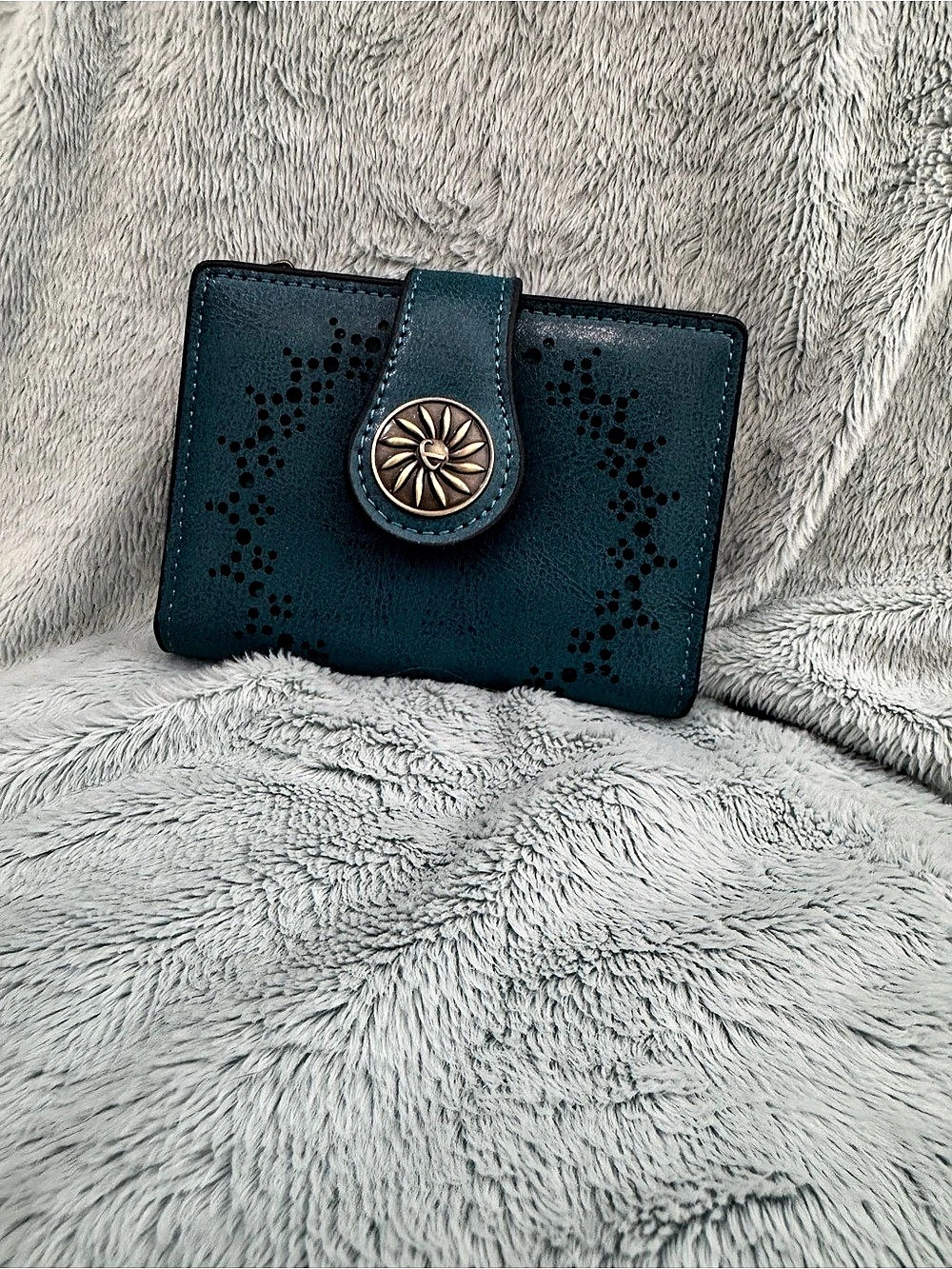 Blue Wallet with Floral Clasp